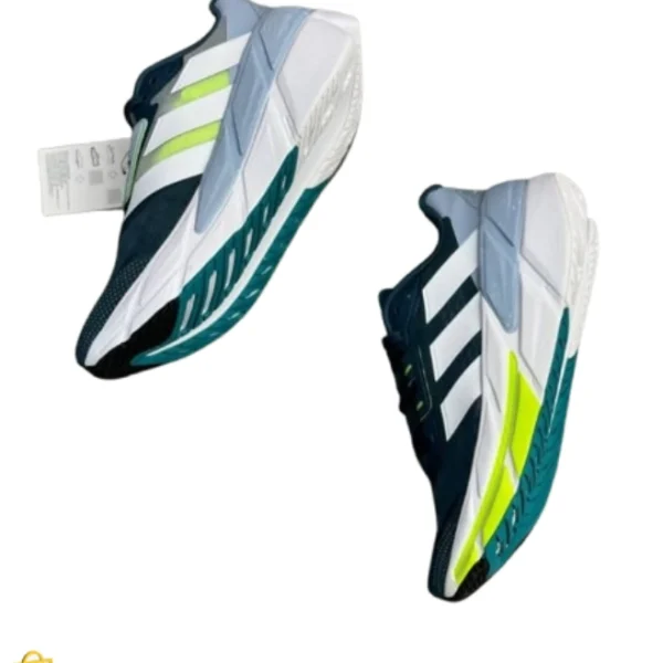 Men’s Adidas sneakers – white and grey side view with neon blue and yellow accents