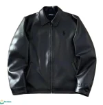 جاكيت جلد طبيعي تركي POLO مبطن فرو أسود بتصميم وكالات