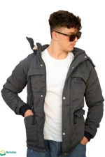 جاكيت كتان فرو تقيل رجالي رمادي حديدي على موديل.