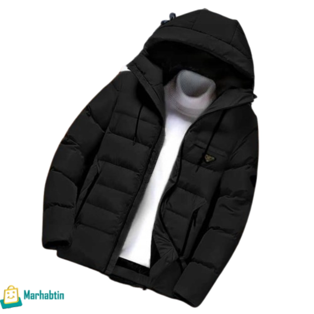 men-winter-jacket-black.wep جاكيت رجالي شتوي أسود مبطن فرو برشوت إيطالي بغطاء رأس عصري.
