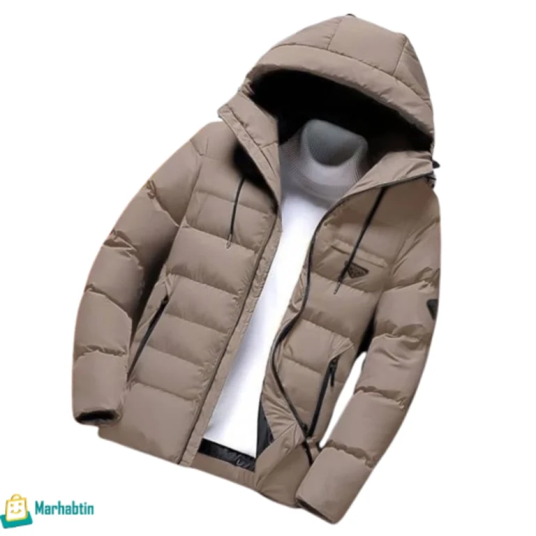 جاكيت رجالي شتوي بيج فاتح مبطن فرو بخامة برشوت إيطالية.