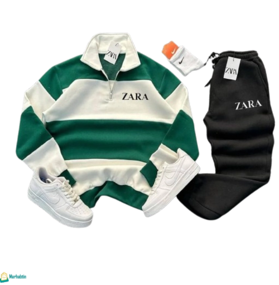 mens-thick-fleece-tracksuit-green-black.webp ترنج رجالي فليس سميك بلوزة خضراء وبيضاء وبنطلون أسود، الدفا مضمون، يوفر الرياحة الجسدية.