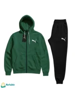 بيجاما رجالي Puma باللون الأخضر الداكن (الجاكيت) مع بنطلون أسود، فليس مكفول.