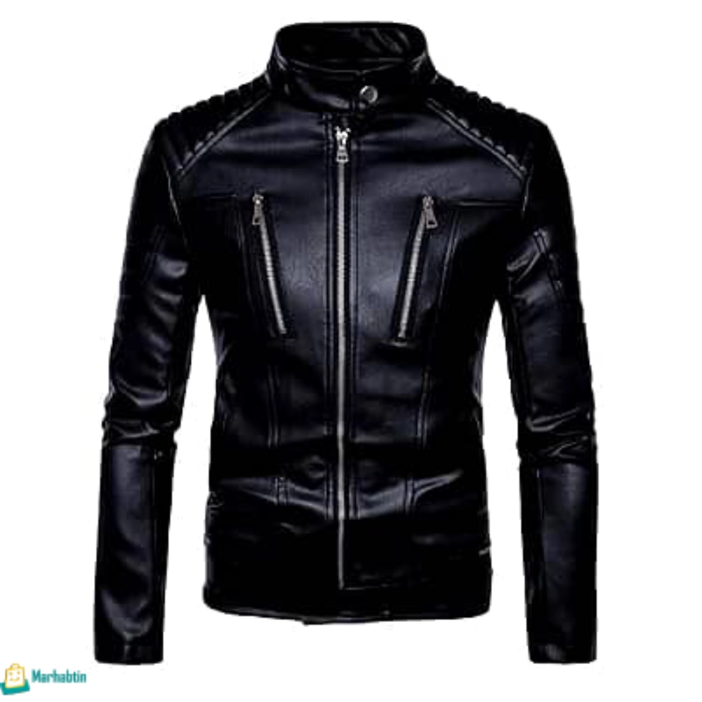 heavy-leather-jacket-fur-lined-black جاكيت جلد مبطن فرو أسود للشتاء – مقاسات متعددة