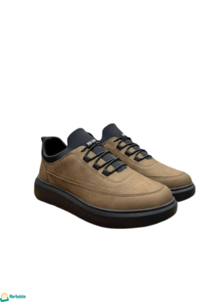 حذاء سبور تركي مخيط بني-موكا بنعل أسود سميك، متوفر في متجر مرحبتين.