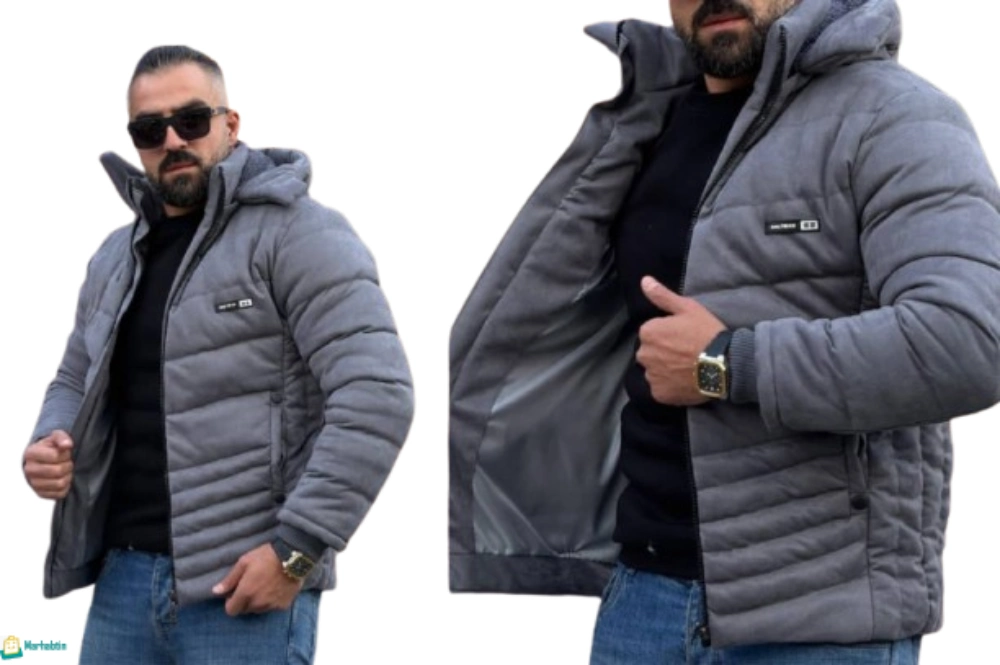 jacket-men-suede-fur-grey جاكيت رجالي شامواه فرو رمادي اللون مع طاقية كابيشونة.