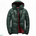 جاكيت باراشوت رجالية دافئة خضراء غامقة قماش مشحم