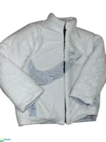 جاكيت رجالي بوجهين فرو أبيض بشعار نايك رمادي.