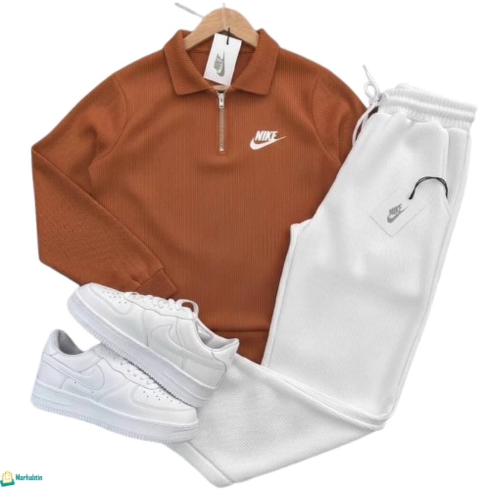 knit-pajama-brick-white بيجاما شبابي تريكو لون قرميدي وبنطال أبيض ريب مسحب ناعم