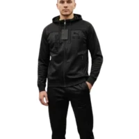 بيجاما رجالي شتوية للشباب باللون الأسود الملكي. طقم رياضي كاجوال بغطاء رأس كامل.