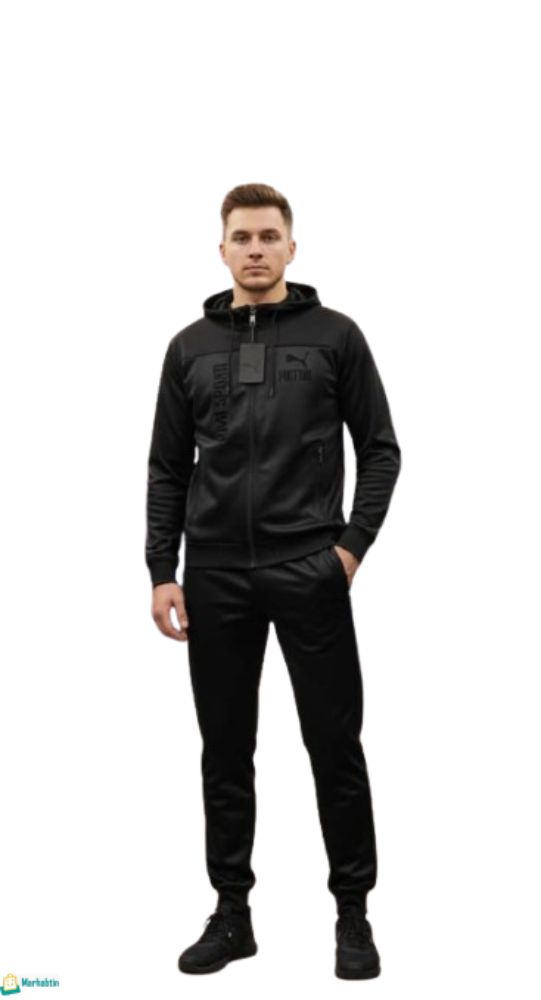 بيجاما رجالي شتوية للشباب باللون الأسود الملكي. طقم رياضي كاجوال بغطاء رأس كامل.