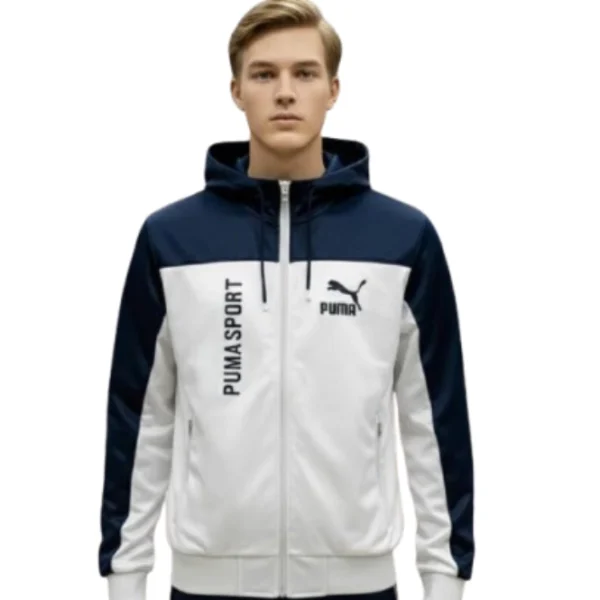 بيجاما رجالي شتوية للشباب بلون أبيض وأزرق كحلي، مظهر شبابي مشرق.