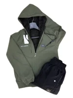 بجامة رجالي مبطنة فرو لون زيتي وأسود قماش برشوت خملي