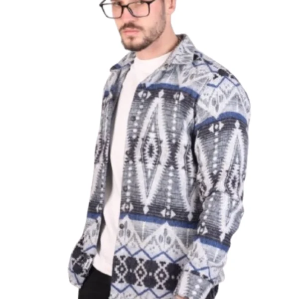 جاكيت قميص رجالي جوخ نقشة آزديك لون أسود ورمادي