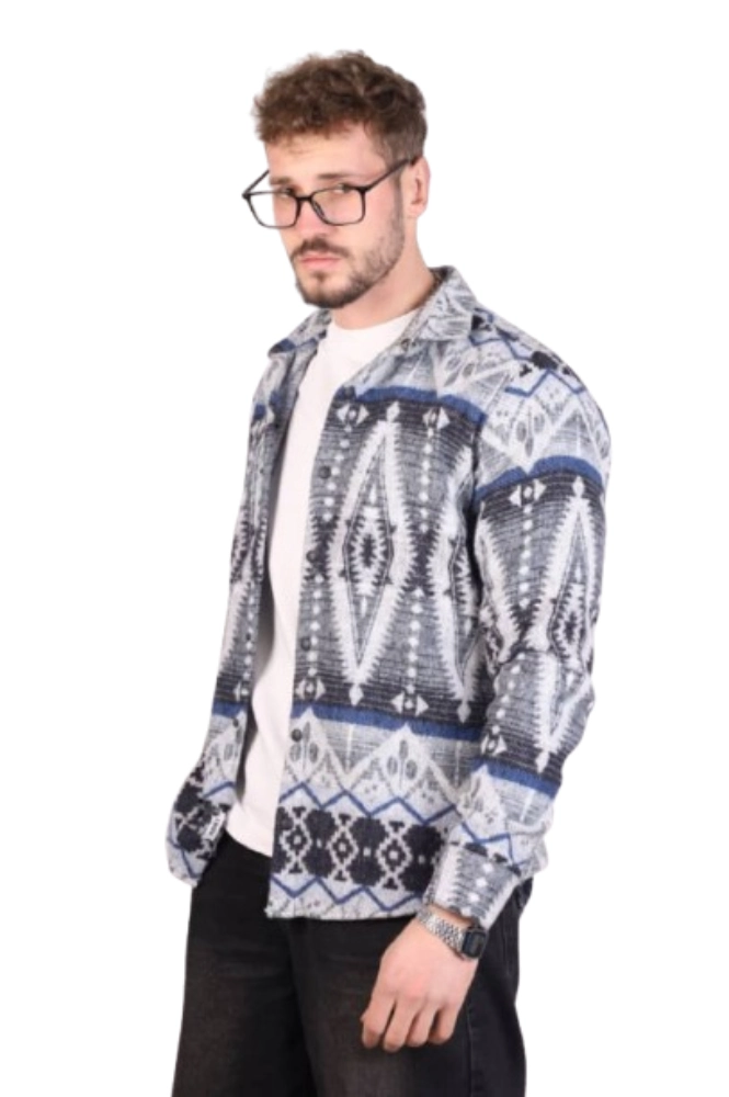 جاكيت قميص رجالي جوخ نقشة آزديك لون أسود ورمادي