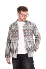 قميص جاكيت جوخ رجالي بنقشة قبائلية لون بني وبرتقالي