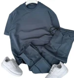 بجامة شبابية قطن نصف كم مع بنطال لون أزرق فاتح مريحة للصيف