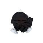 بجامة شبابية قطن نصف كم مع بنطال لون أسود مريحة للصيف